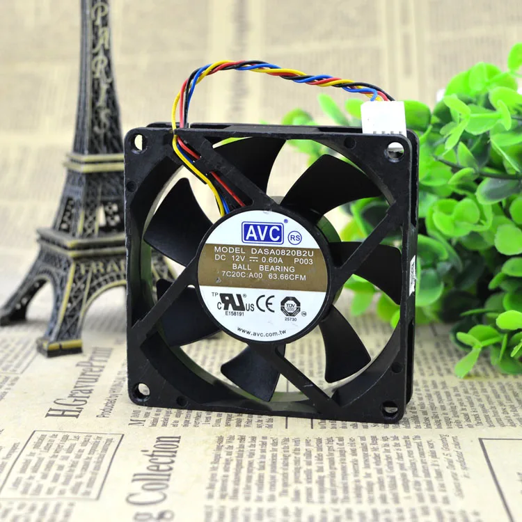 Free Shipping For AVC DASA0820B2U, P003 DC 12V 0.60A, 4-wire 4-pin 60mm, 80x80x20mm Server Square cooling fan