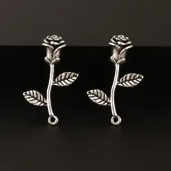 10pcs  Silver Color Nice Rose Flower Charms Nature Pendant Making DIY Handmade Fit Necklace Accessory 34X20mm A380