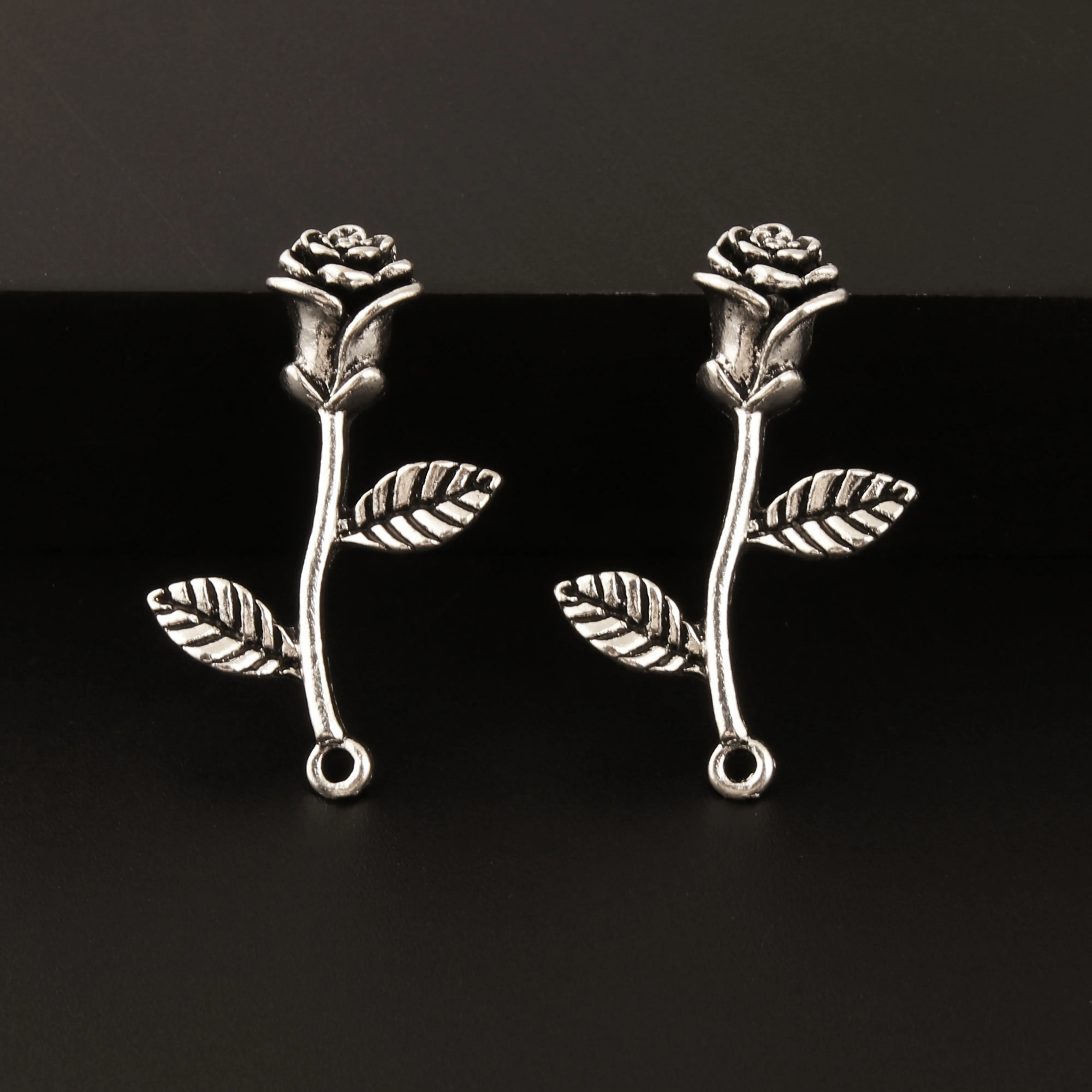 10pcs  Silver Color Nice Rose Flower Charms Nature Pendant Making DIY Handmade Fit Necklace Accessory 34X20mm A380