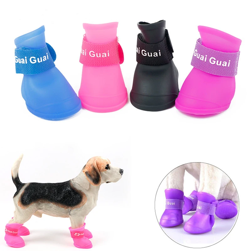 4pcs Pet Scarpe Impermeabile Anti-slittamento Stivali Da Pioggia Neve Calzature Estate per le Piccole Gatto Cucciolo Prodotti per animali domestici