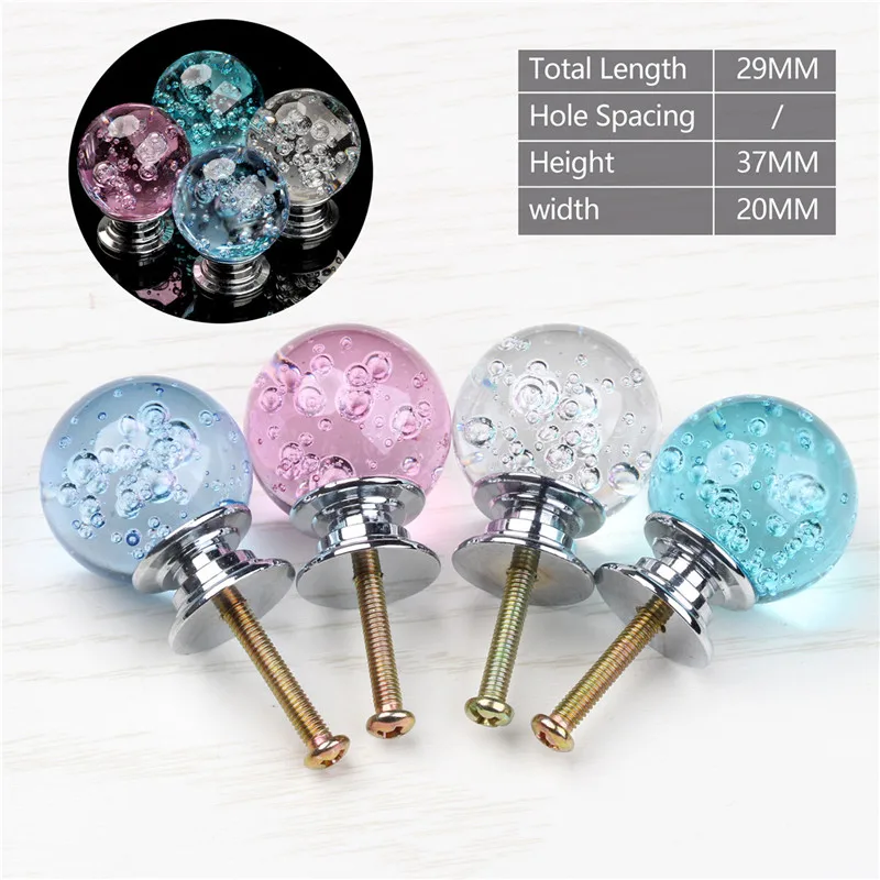 20mm Knobs Handle Crystal Ball Glass Knob Cabinet Bubble Alloy Cupboard Pulls Drawer Handles Kitchen Furniture Handle Hardware