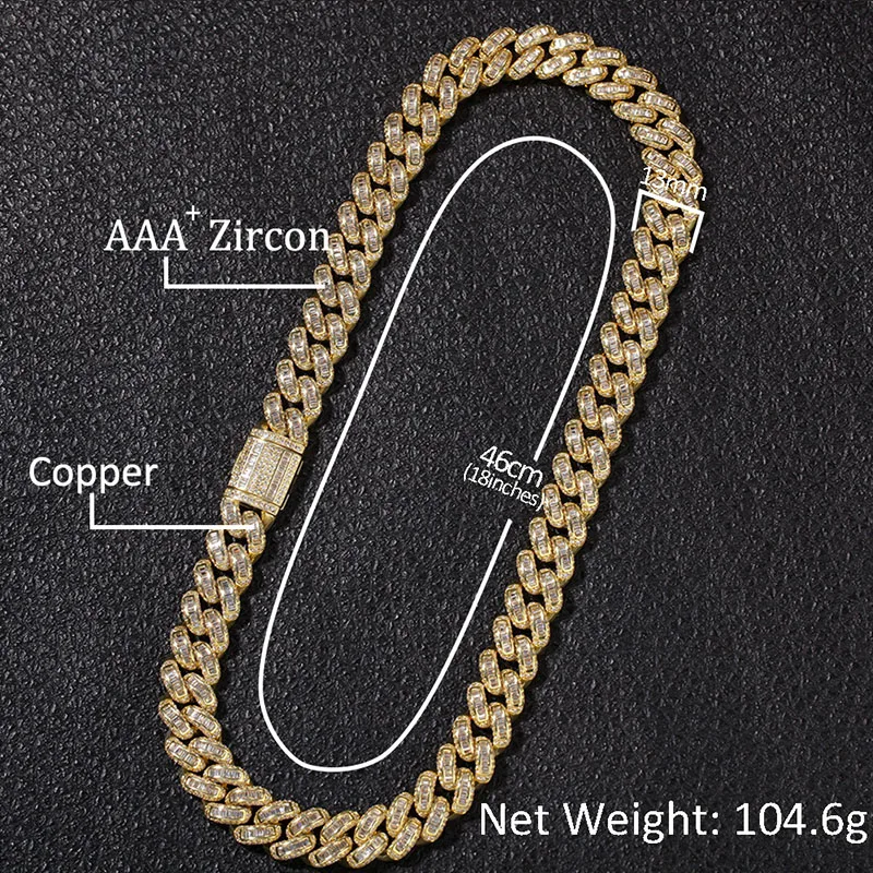 Hip Hop Micro Pave AAA Cubic Zirconia Bling Iced Out Square CZ Stone Cuban Link Chain Chokers Necklaces for Men Rapper Jewelry