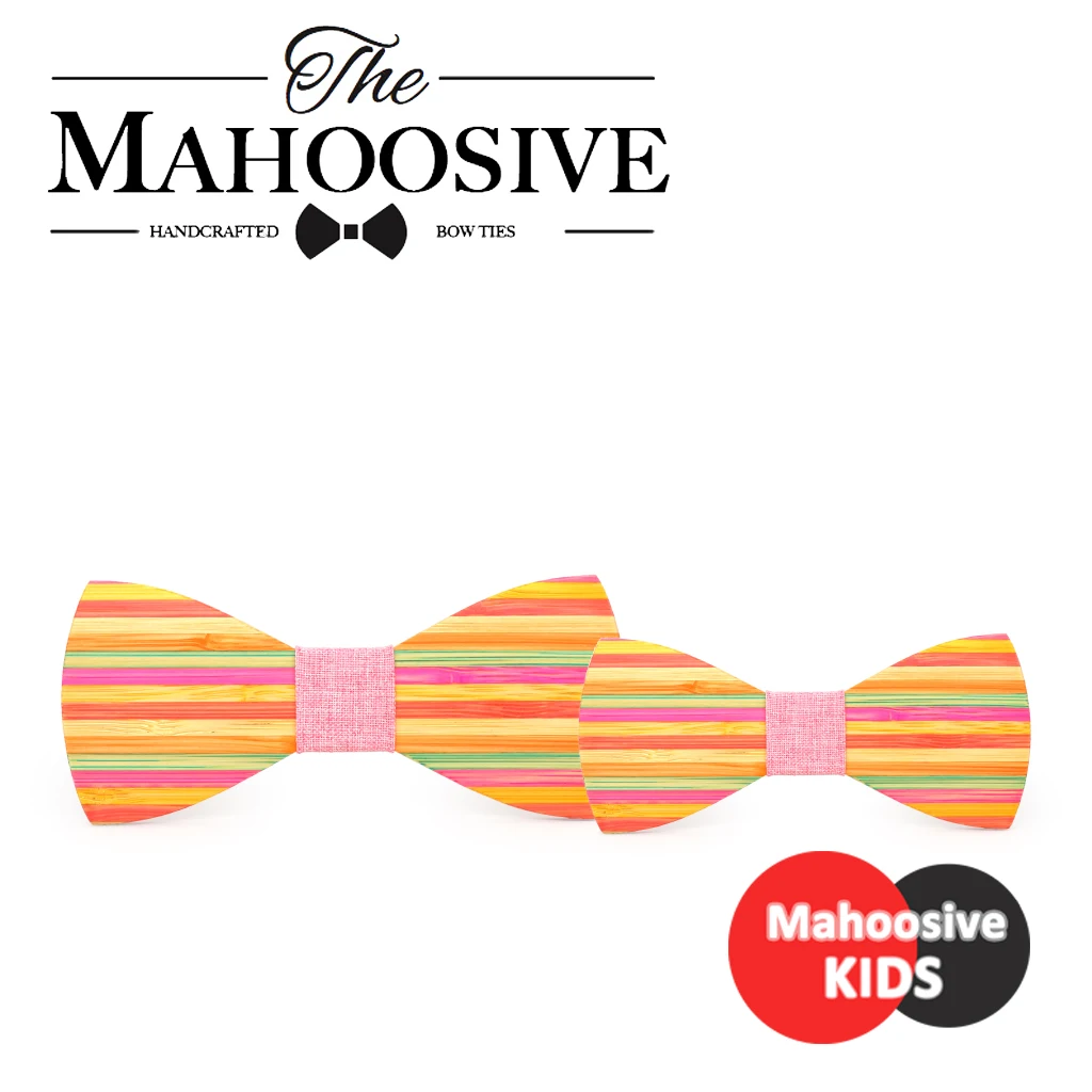 

Mahoosive Rainbow Striped Wood baby bow tie floral ties Kawaii Women Gravata Borboleta Bowtie Cute Bowknot Cravat Neck Ties