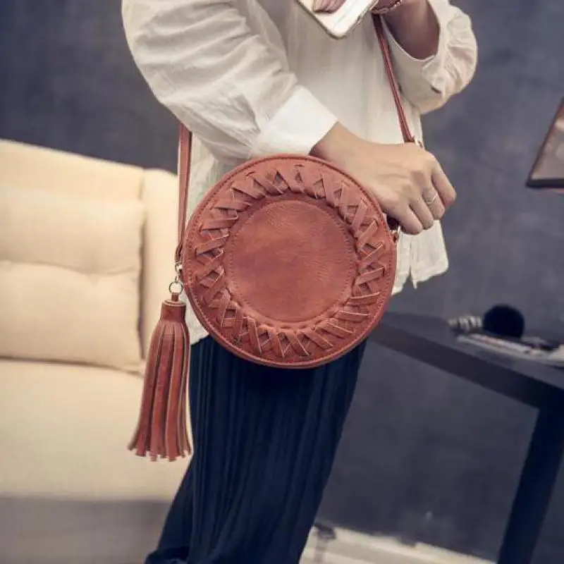 New fashion tassel knitting women shoulder bag retro pu leather women bag vintage women messenger bags lady mini handbags