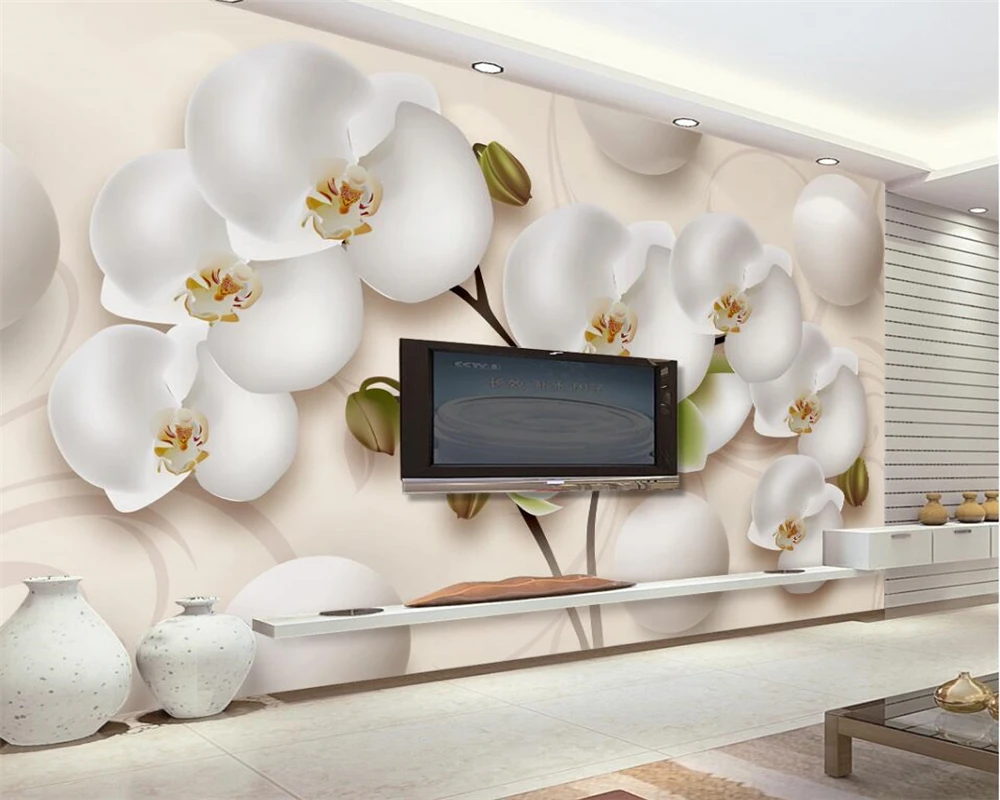 

Customized relief flower murals butterfly orchid space TV White flowers Photo background wall home decoration 3d wallpaper