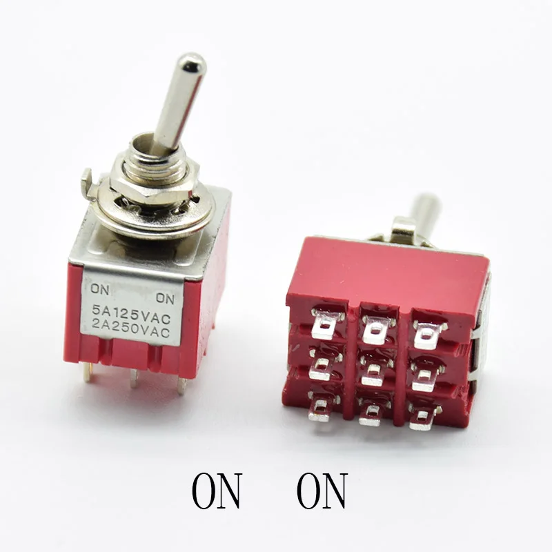 1 PC NEW Red 9 Pins ON-OFF-ON/ON ON 3/2 Position Mini Toggle Switch AC 5A/125V 2A/250V With Solder Terminal waterproof