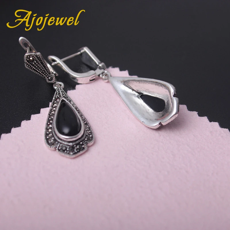 Ajojewel Vintage Oorbellen Luxury Long Water Drop Earrings Black Stone orecchini donna