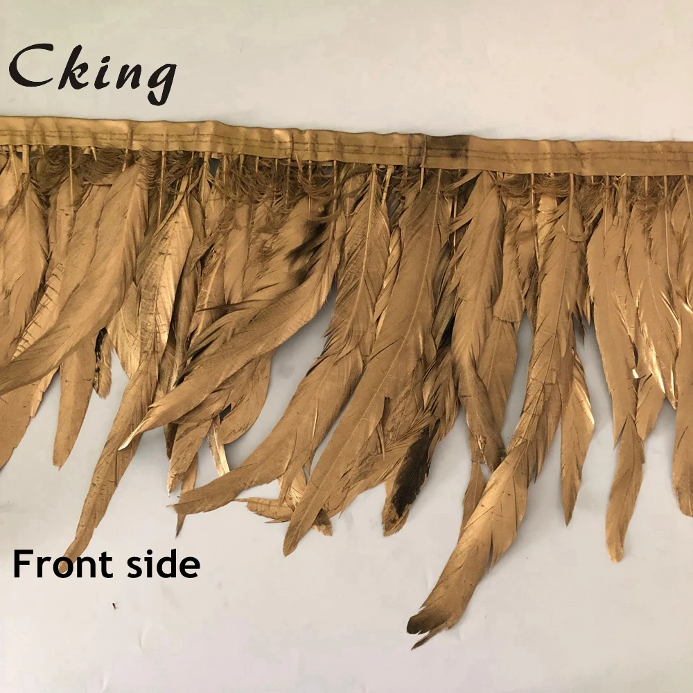 1 Meter 25-30cm Gold Rooster Tail Trim Coque Feather Trimming/Ribbon For Crafts Dress Skirt Carnival Costumes Plumes 10-12inches