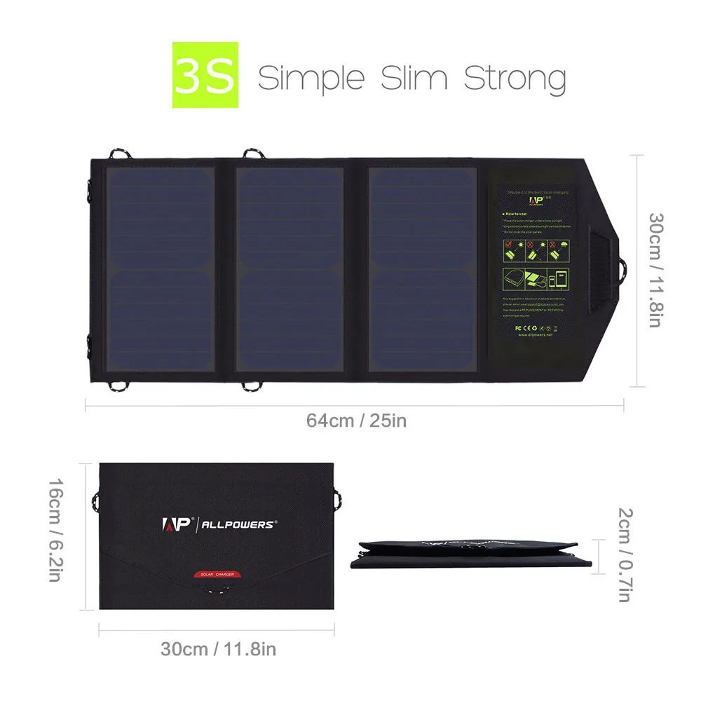 ALLPOWERS-Panneau solaire 5V, 21W, chargeur de téléphone portable, sortie USB pour touristes, batterie solaire mobile pour iPhone Samsung