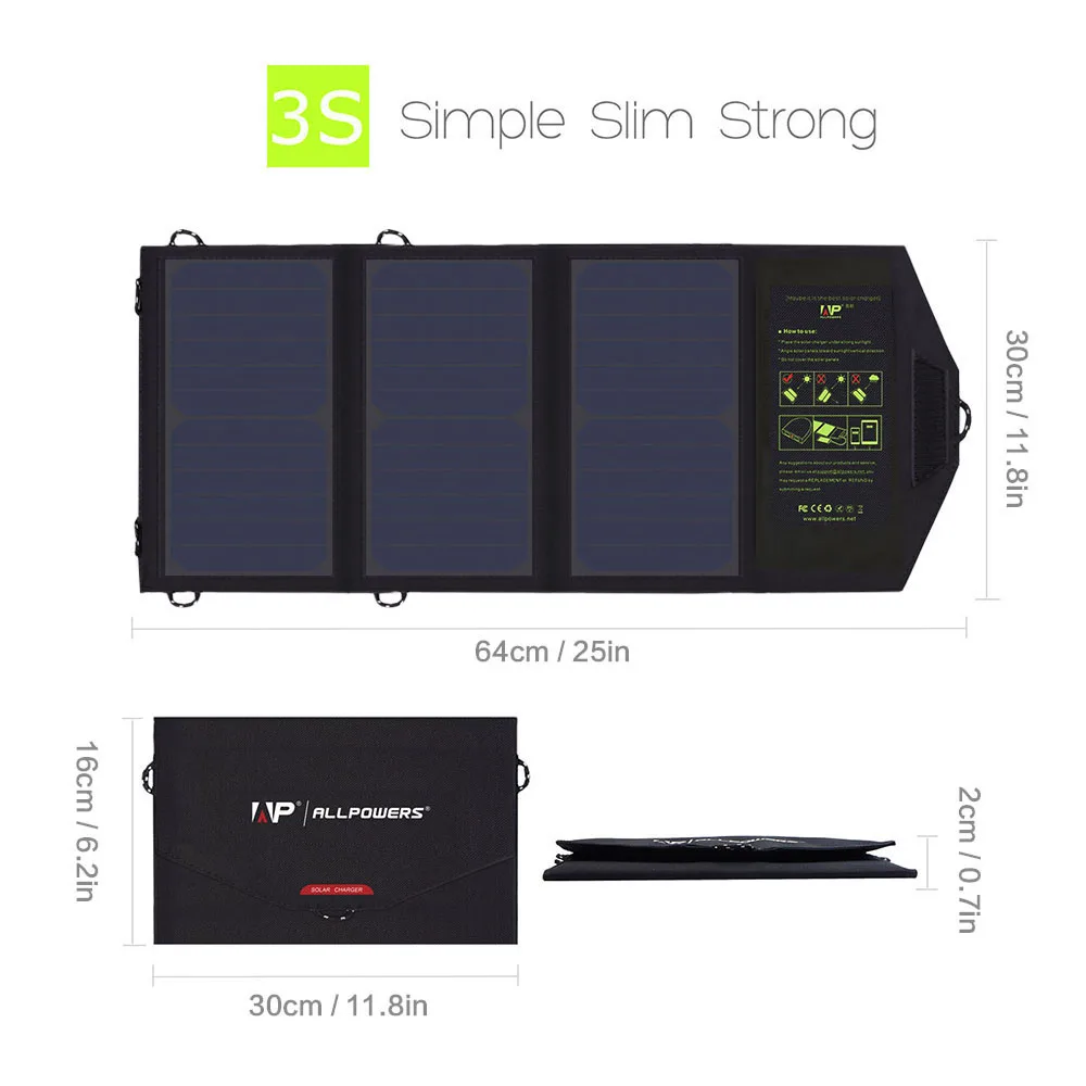 Imagem -02 - Allpowers-carregador Solar Portátil Painel Solar Carregador do Telefone Saída Dupla do Usb Carregador Solar Móvel da Bateria para o Iphone Samsung 5v 21w