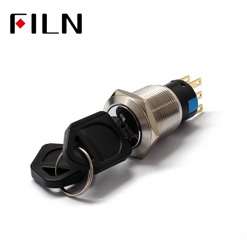 

19mm Metal 3Pin 6pin ON-OFF ON-OFF-ON 2Position 3Position DPST DPDT A Series Electronic Lock Key Switch