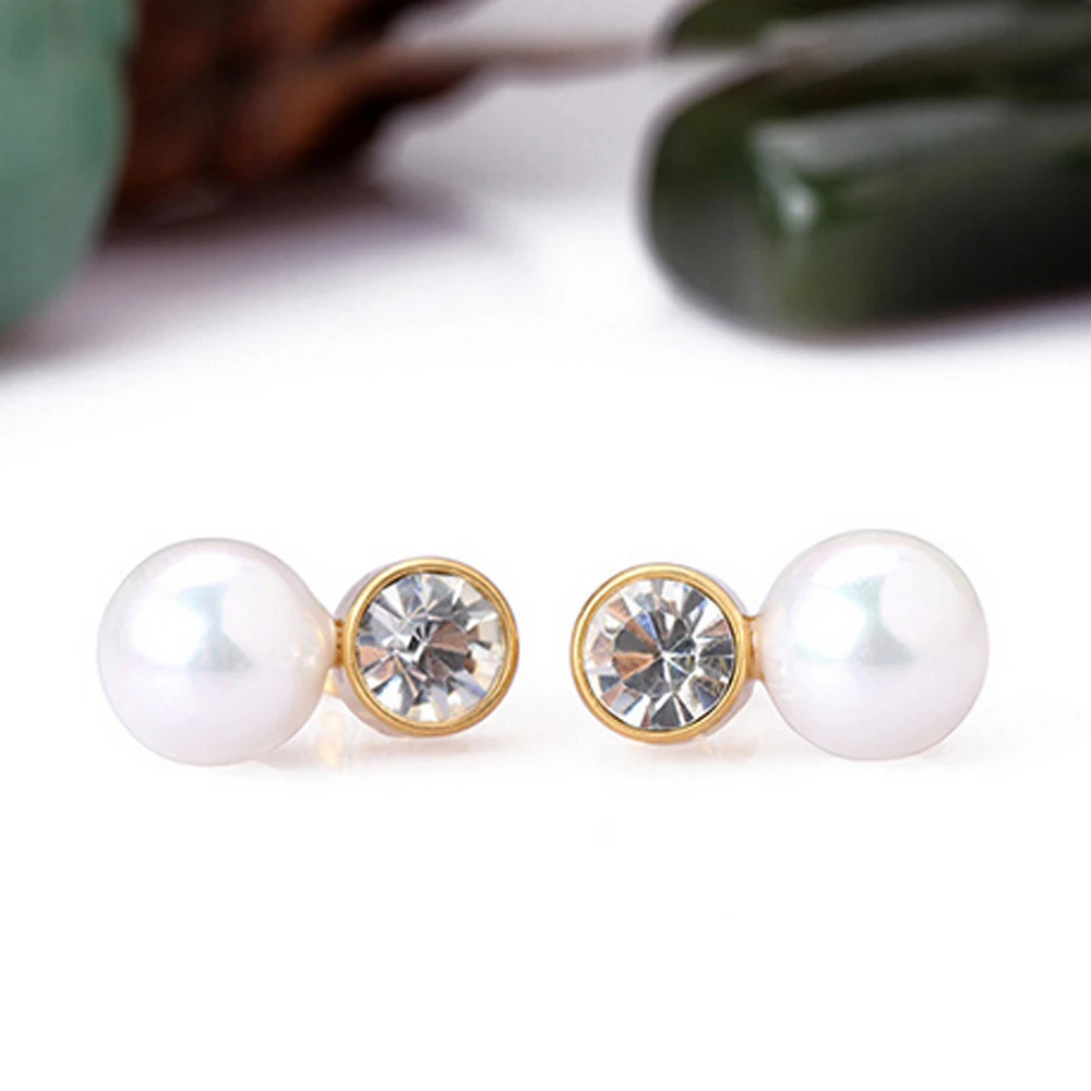 Crystal Zircon Earring Woman fashion stainless steel jewelry Gold-Color Pearl Wedding earrings for women