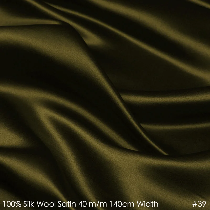 SILK WOOL SATIN 140cm width 40mm/28%Silk+72%Wool Satin Fabric Boutique Suits and Dresses Material 39 Dark Armygreen