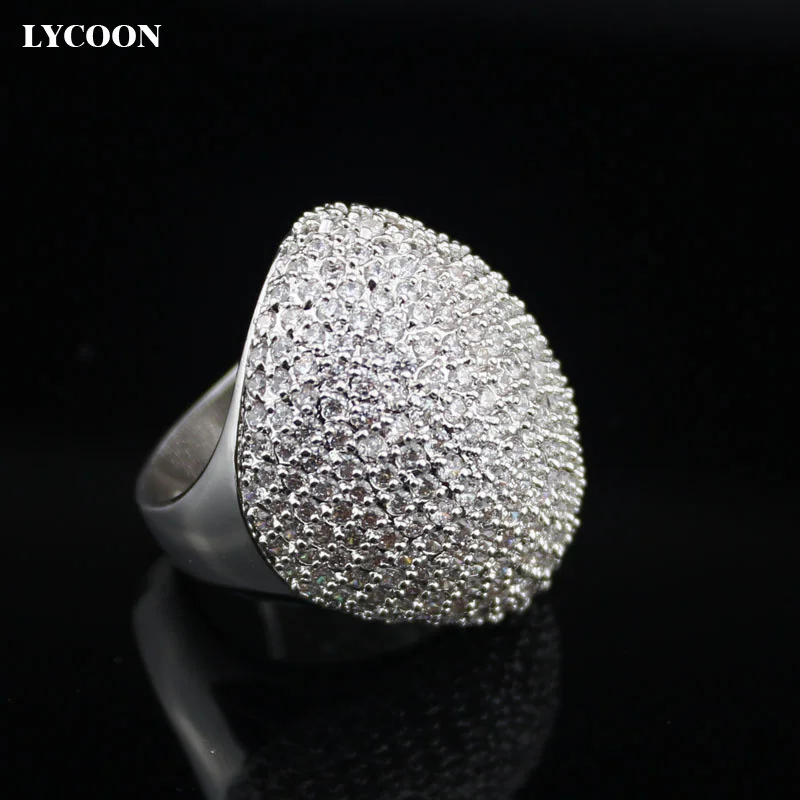 LYCOON women\'s luxury brand Oval ball shape ring silver plated wedding rings Austrian White round Cubic Zircon Party ring