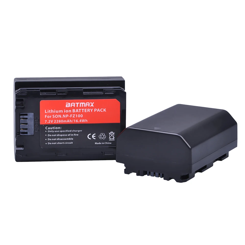 Batmax 2pcs 2280mAh NP-FZ100 Battery+Rapid Dual LCD Charger for Sony BC-QZ1,a9, a9R,a7R III, a7 III,A6600,A6700 Camera