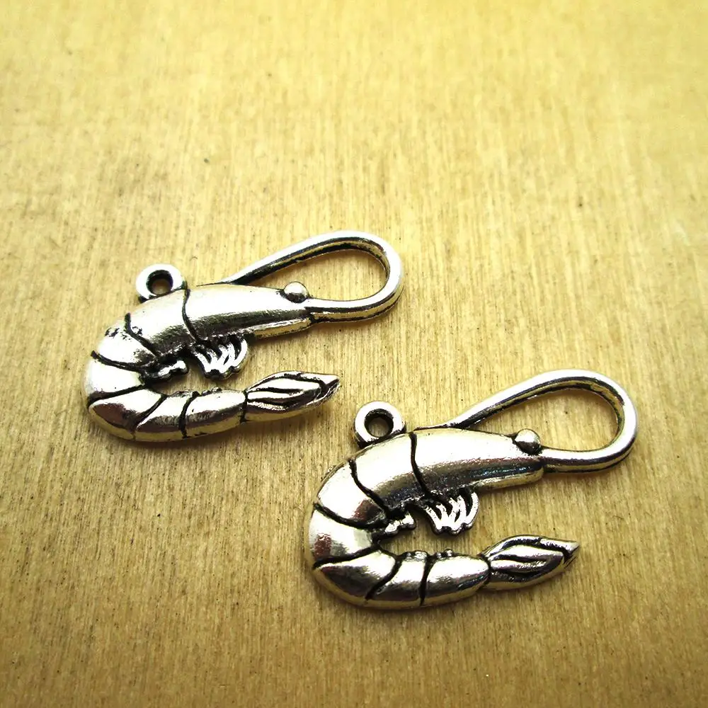 20pcs-28x16mm Shrimp Charms Shrimp charm pendants  DIY necklace/ bracelets  charms antique silver tone