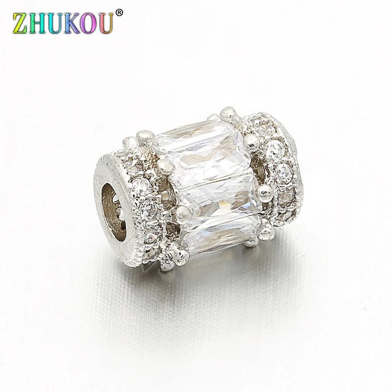 7*9mm Brass Cubic Zirconia Clear Princess-cut Beads DIY Jewelry Bracelet Necklace Making, Hole: 2.7mm, Model: VZ94