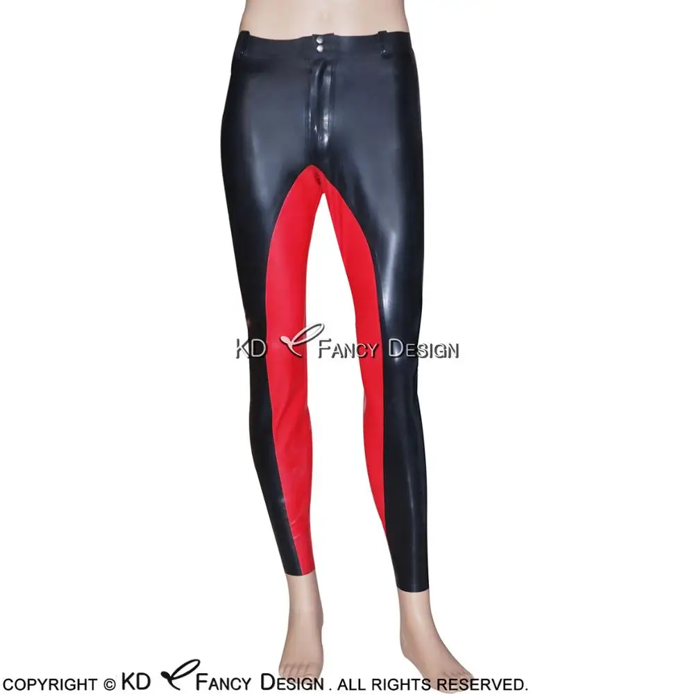 Black And Red Trims Sexy Latex Leggings With Zipper Rubber Pants Jeans Trousers Plus Size CK-0009