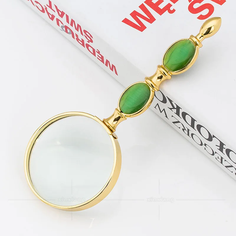 6 Times Fashion Metal Handheld Reading magnifying glass jade observation Toy Gift Insect Viewer Magnifier for old Man children