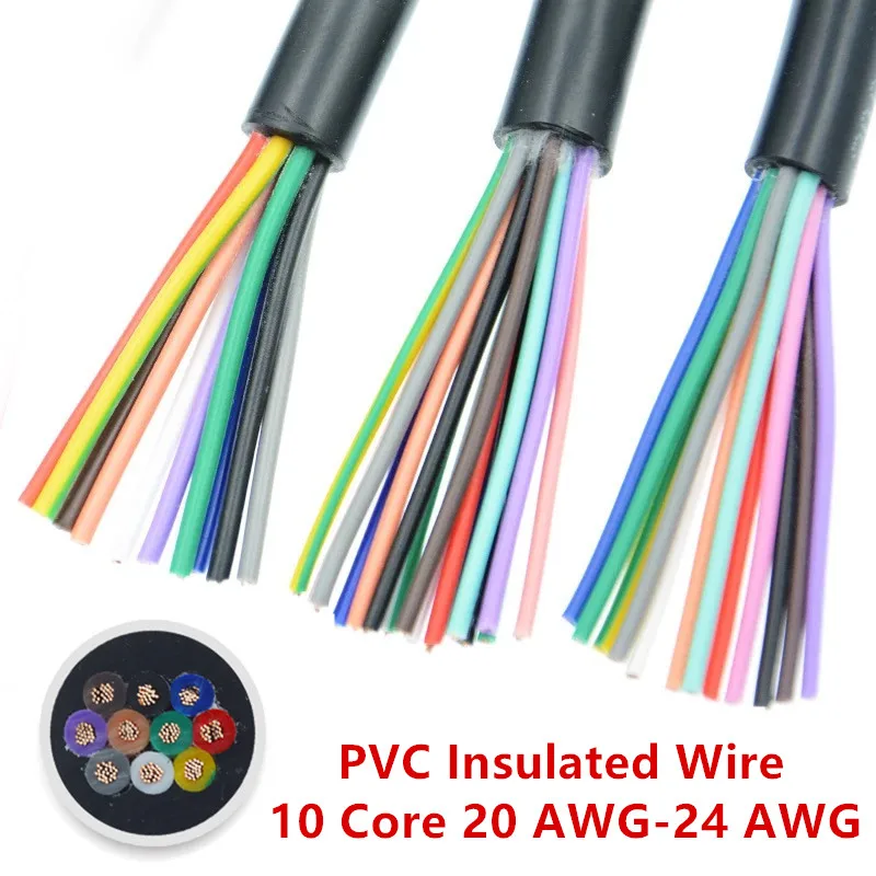 

5Meter 28AWG 26AWG 24 AWG 22 AWG 20AWG 18AWG 17AWG RVV 10 Core Copper Wire Conductor Electric RVV Cable Black soft sheathed wire