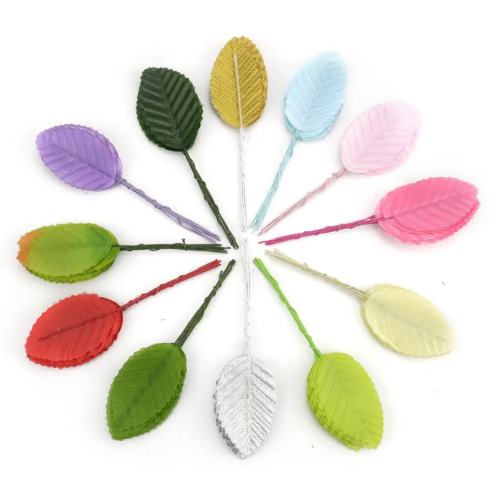 30pcs Artificial Colorful Rose Leaves Flower Bouquet For Wedding Home Party Decoration Fake Plastic Green Leaf Crafts Supplies