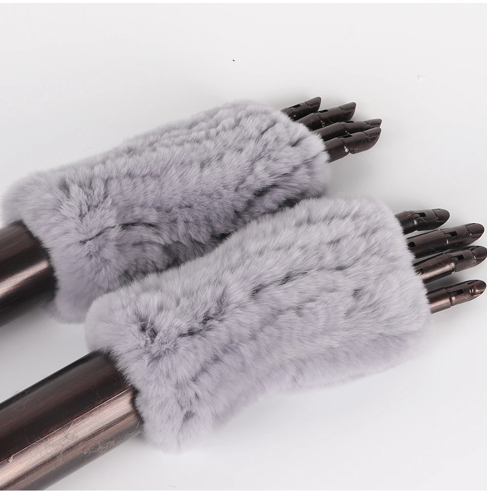 New Women 100% Real Genuine Knitted Rex Rabbit Fur Mittens Winter Warm Lady Real Fur Fingerless Gloves Handmade Knit Fur Mitten