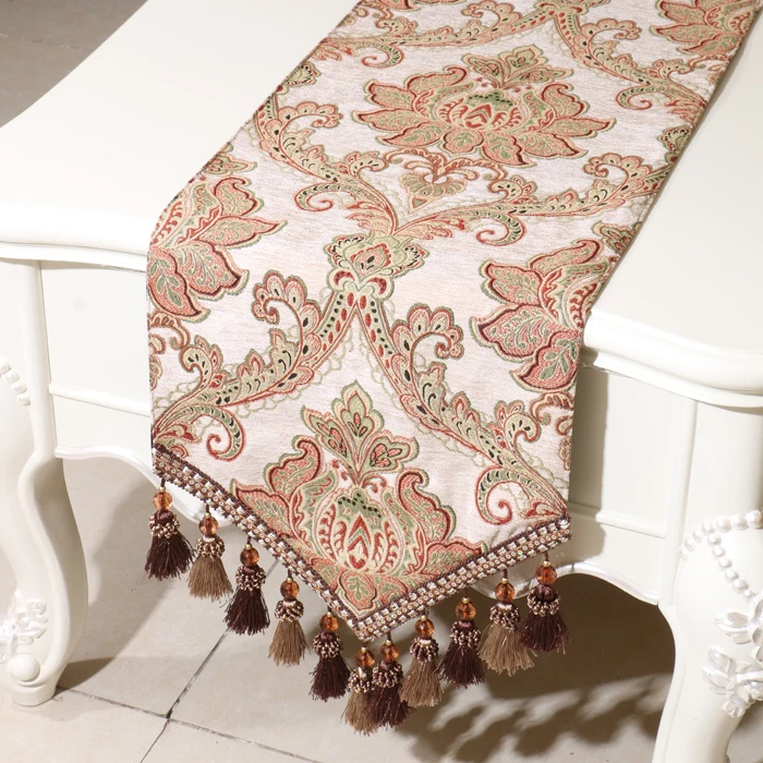 European Multi Tassel Table Runner High End Cover Cloth Embossed Jacquard Home Decortion Coffee Table TableCloth Bed Runners