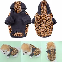 Dog Clothes Hoodie Leopard Flannel Pet Dog Puppy Sweater Cute Winter Warm Soft Pets Jumpsuit Coat Outwear Clothes for Dogs