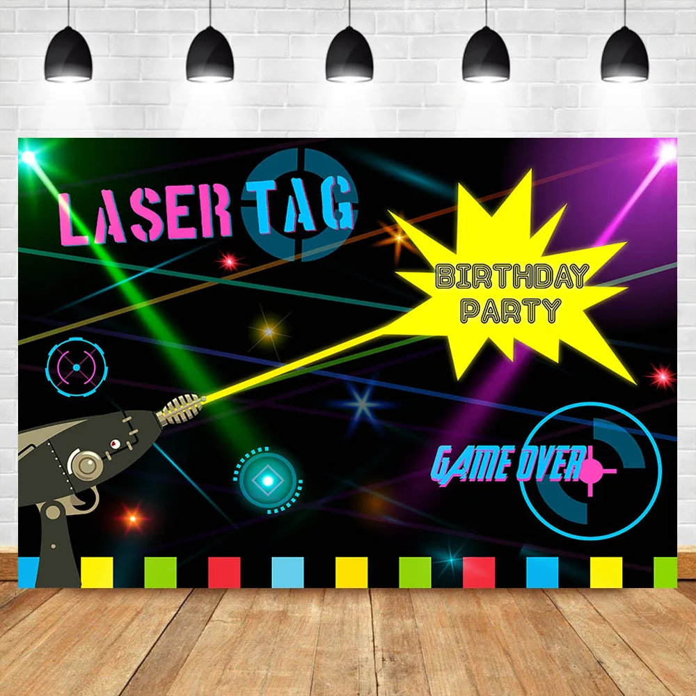 

Laser Tag Birthday Party Backdrop Game Over Let’s Glow Photography Background