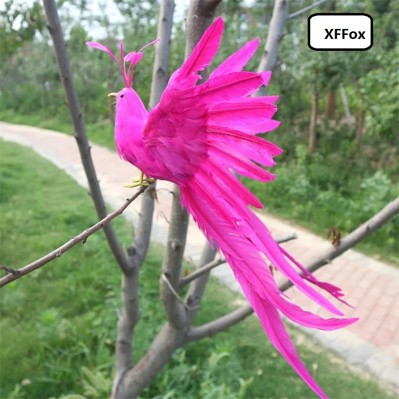 new real life long tail Phoenix model foam&feather simulation hot pink bird  gift about 40x30cm xf1131