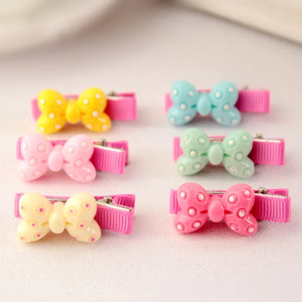 50pcs Girls Hair Accessories Lovely polka dots bow Hairpins Baby Headwear Cute Resin Protective Hair Clip Cute Girls Kids Bow