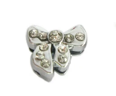 

100PCS/lot 8MM Rhinestones Bow Tie DIY Alloy Slide Charms Fit For 8mm Leather Wristband Phone Strips