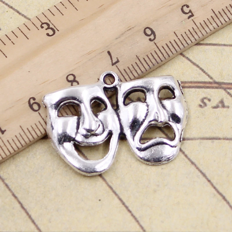 10pcs Charms Comedy Tragedy Masks 31x23mm Tibetan DIY Retro Jewelry Bracelet Necklace Antique Bronze Silver Color Pendant