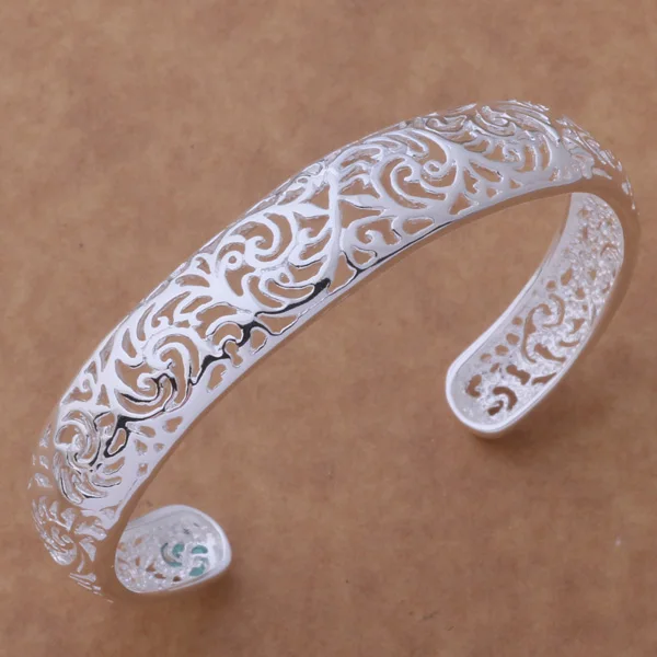 Hot sale 925 sterling  silver bangle bracelet,   fashion jewelry Packet edge hollow out bracelet  silver color