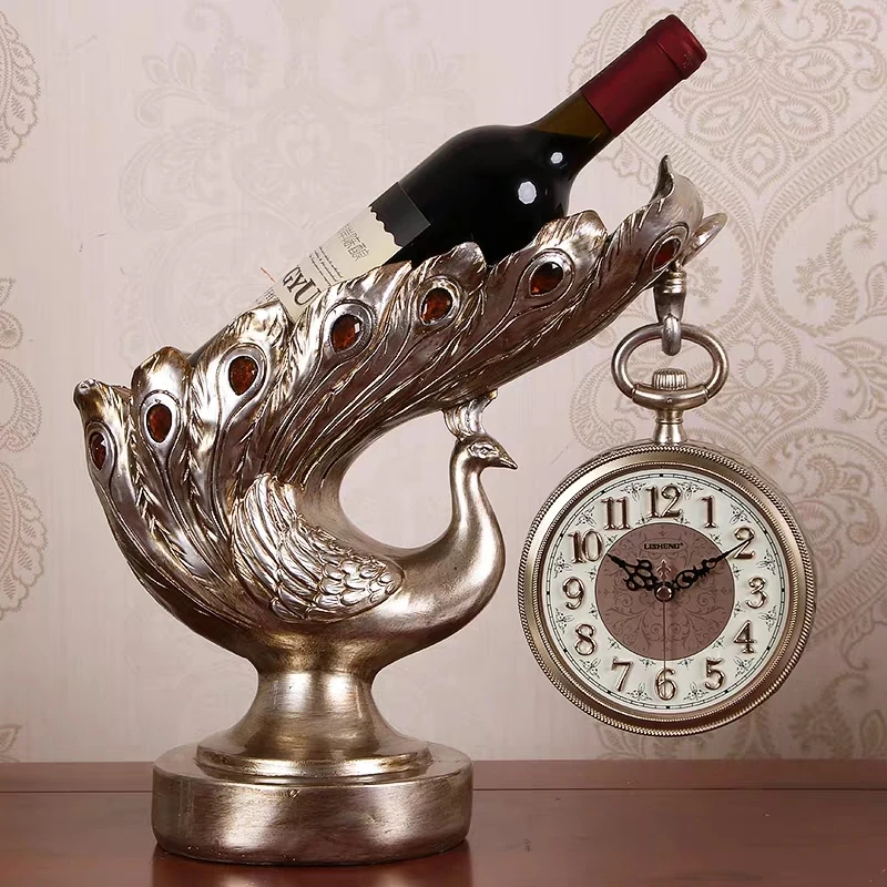 European Red Wine Frame Peacock Personality Art Clock Living Room Decoration Fashion Home Decoration Restaurant Clock