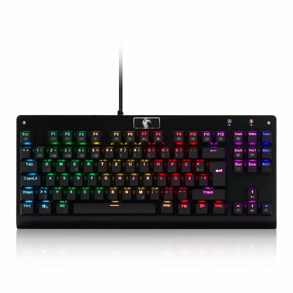 German layout Mechanical Gaming Keyboard TKL RGB Led Backlit Anti-Ghosting Gamer Keyboard 88 Keys Clicky Blue Switches Z77