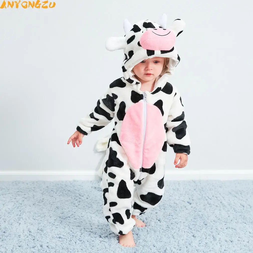 Anyongzu Comfortable Baby Indoor Pajamas Autumn And Winter Warm Flannel Clothing Dairy Animal Modeling convenient