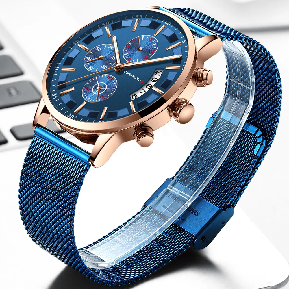 Crrju Mens Watches Waterproof Quartz Business Men Watch Top Brand Luxury Clock Casual Blue Sport Watch Relogio Masculino