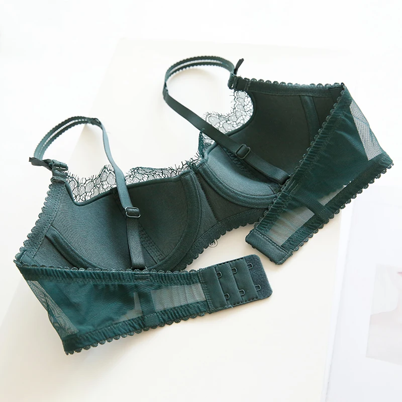 Reggiseno in cotone a mezza coppa Sexy romantico europa Set intimo trasparente in pizzo per ciglia Vintage per donna