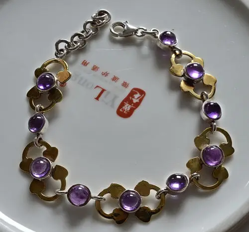 Hand Made Genuine Amethyst CAP Bracelet 100% 925 Sterling Silver BR0047