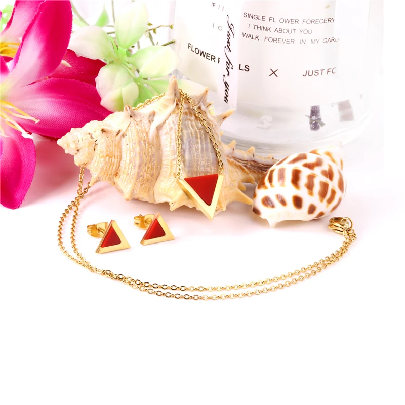Women's Stainless Steel Triangle Shell Necklace Earrings Set