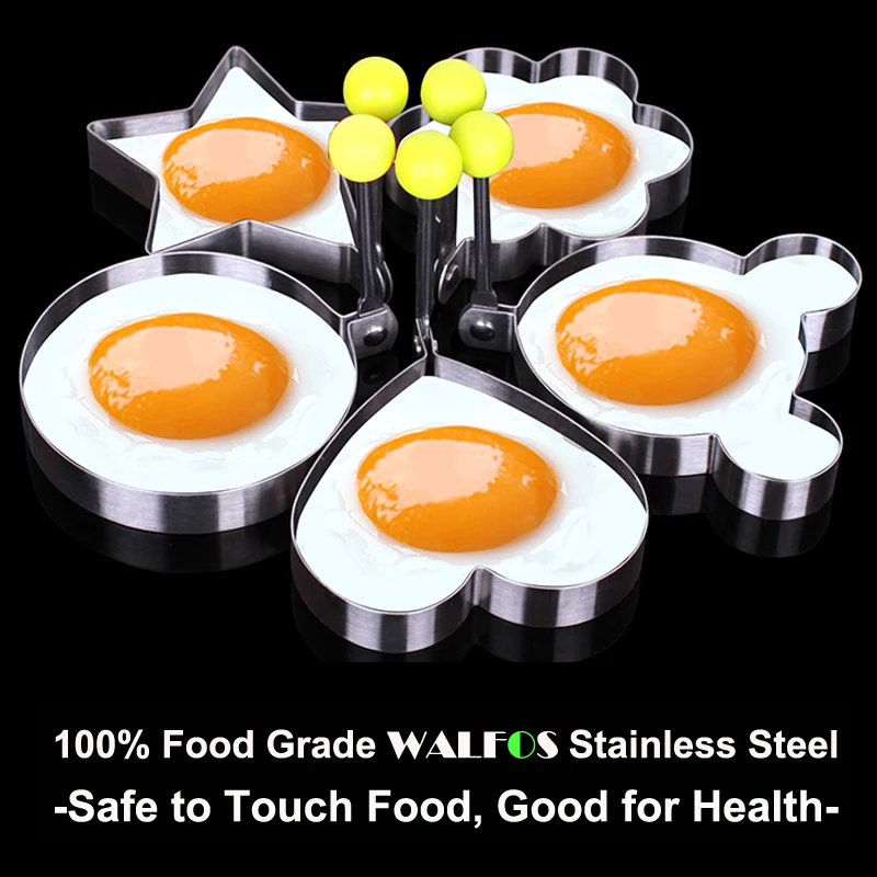 WALFOS Stainless Steel 5pcs Fried Egg Pancake Shaper Omelette Mould Frying Egg Cooking Tools Kitchen Accessories Gadget Rings