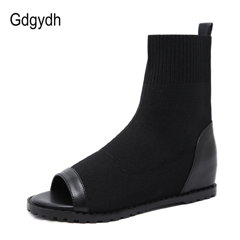 Gdgydh 2022 Summer Boots For Women Stretch Fabric Height Increasing Peep Toe Footwear Woman Shoes Wedges Rome Style Ankle Boots