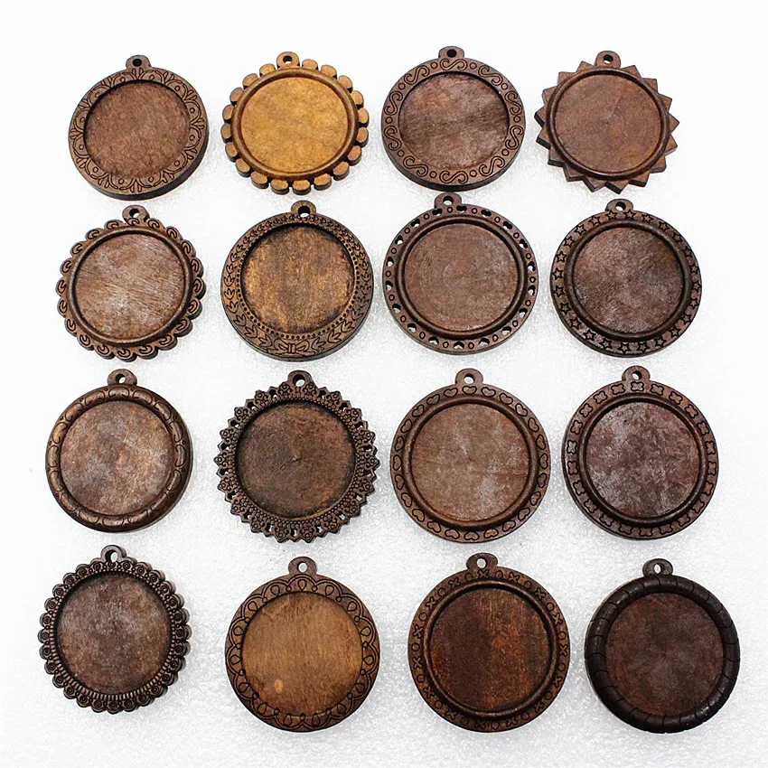 Fit 30mm Wooden Round Vintage Glass/Cabochon Frame bezel Settings, Bezel For DIY Bracelet Hole: approx 3mm 5pcs/lot K06016