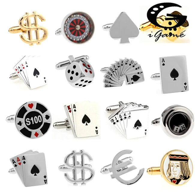 IGame-gemelos de la serie Gamble de Casino para hombre, dados de ruleta, diseño de Jeton de póquer, gemelos de moda, venta al por mayor y al por