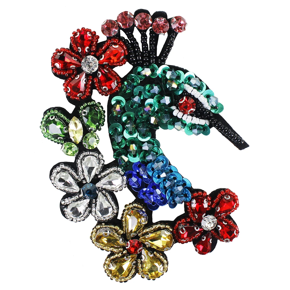 10pieces Rhinestone Beaded Peacock Patch Sew on Beading Sequin Applique for Clothes Shoes Bags Decorated DIY Sewing TH1262