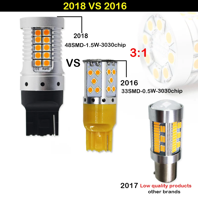 (4) Canbus No Hyper Flash Amber Yellow 7440 W21W WY21W T20 LED Replacement Bulbs For Car Auto Front or Rear Turn Signal Lights