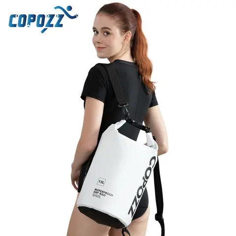 COPOZZ-수영 방수 가방, PVC 15L, 야외 스포츠 롤 탑, 체육관, 여행용, 조절 가능한 개인 보관 가방