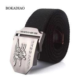 BOKADIAO Men&Women Military Canvas Belt Vintage NAVY SEAL Metal Buckle Luxury Jeans Belt Army Tactical Belts for Men Strap Male