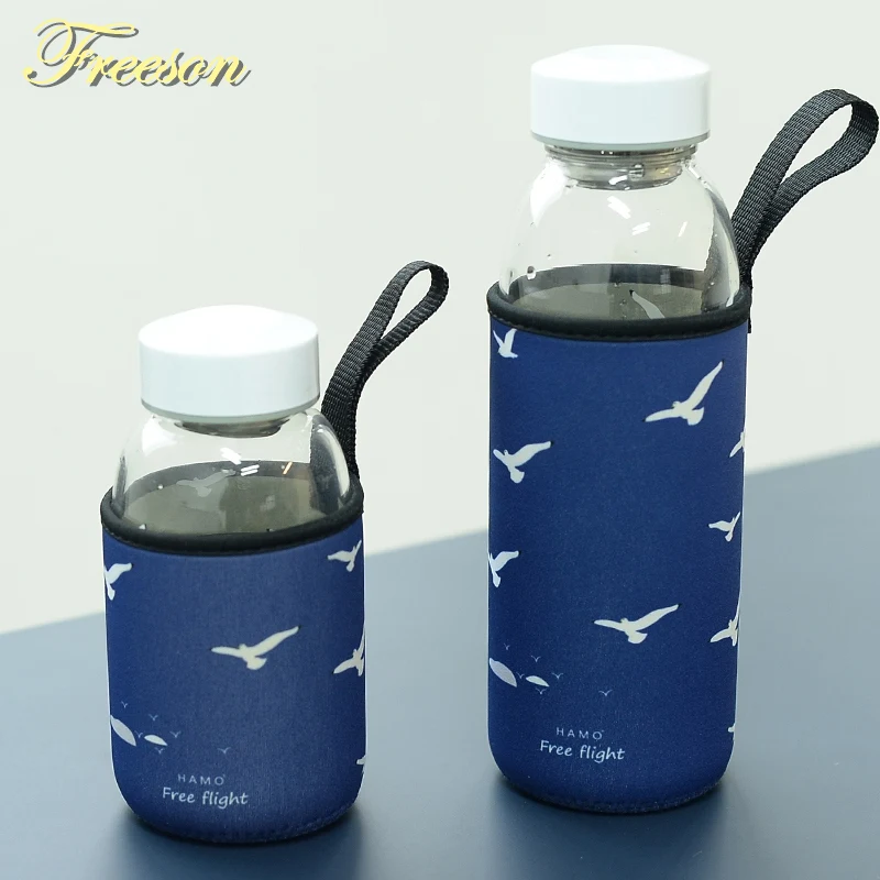 800ml Seagull Glass Water Bottle with Sleeve Strainer Creative Seabird Bottles Sport Camping Bottle Tour Drinkware Drop Shipping